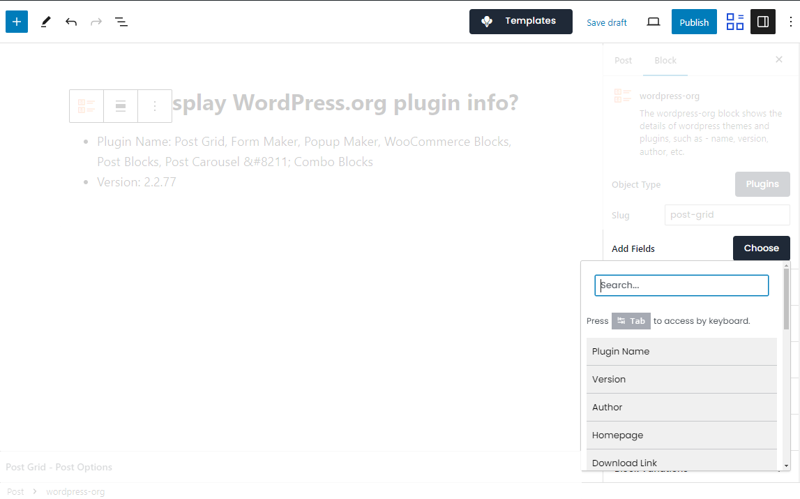 wordpress org plugin fields